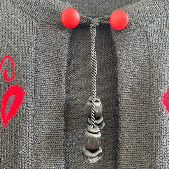 Alpaca Red & Black Cardigan Tassel Sweater By Artesanias A.T. 100% Alpaca Size M - Picture 5 of 8